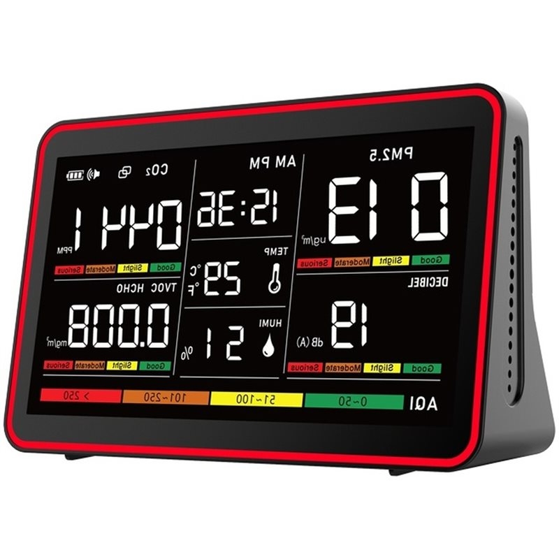 Air Quality Monitor Co2 Pm2.5 Tvoc - ABKW-เครื่องวัดคุณภาพอากาศภายในอาคาร หน้าจอ 7 นิ้ว 12-in-1 เครื่องทดสอบไฟป่า