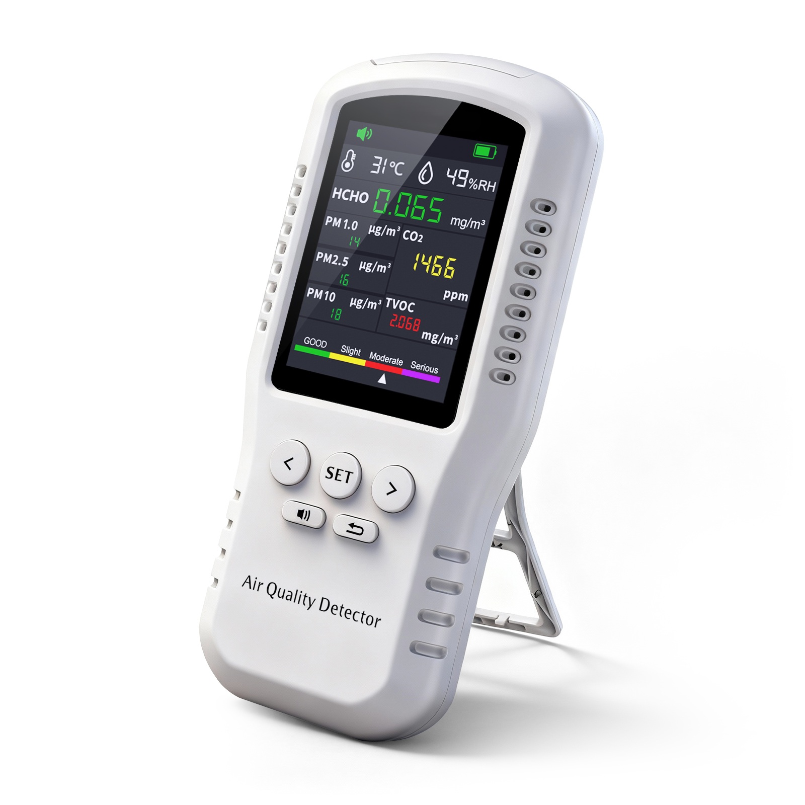 Air Quality Monitor Co2 Pm2.5 Tvoc - เครื่องตรวจวัดคุณภาพอากาศ 6-in-1 ตรวจจับ HCHO TVOC CO2