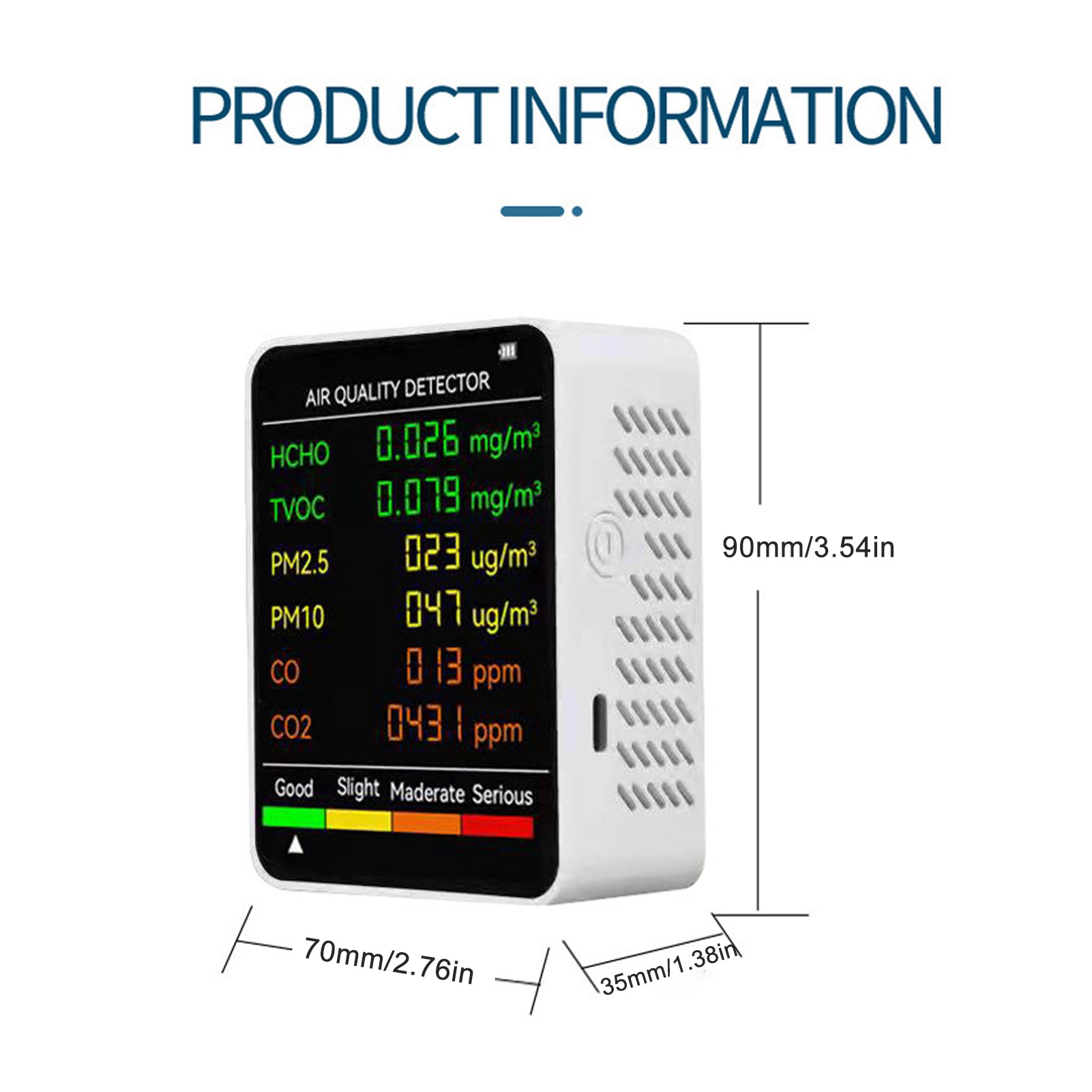 Air Quality Monitor Co2 Pm2.5 Tvoc - เครื่องวัดคุณภาพอากาศแบบพกพา หน้าจอ LCD พร้อมไฟแบ็คไลท์ ตรวจจับ CO2