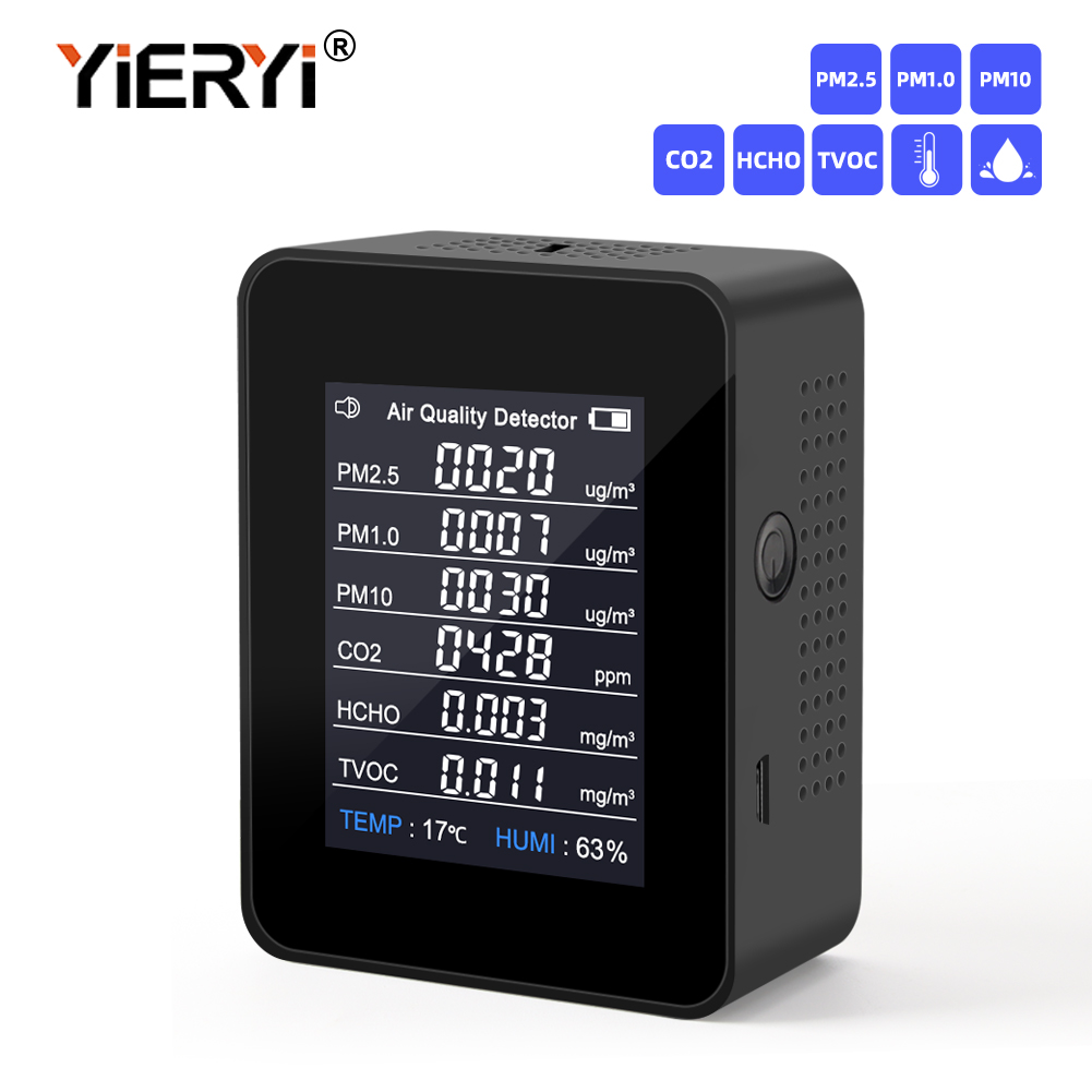 Air Quality Monitor Co2 Pm2.5 Tvoc - เครื่องตรวจวัดคุณภาพอากาศ 8 in 1 ยี่ห้อ Yieryi