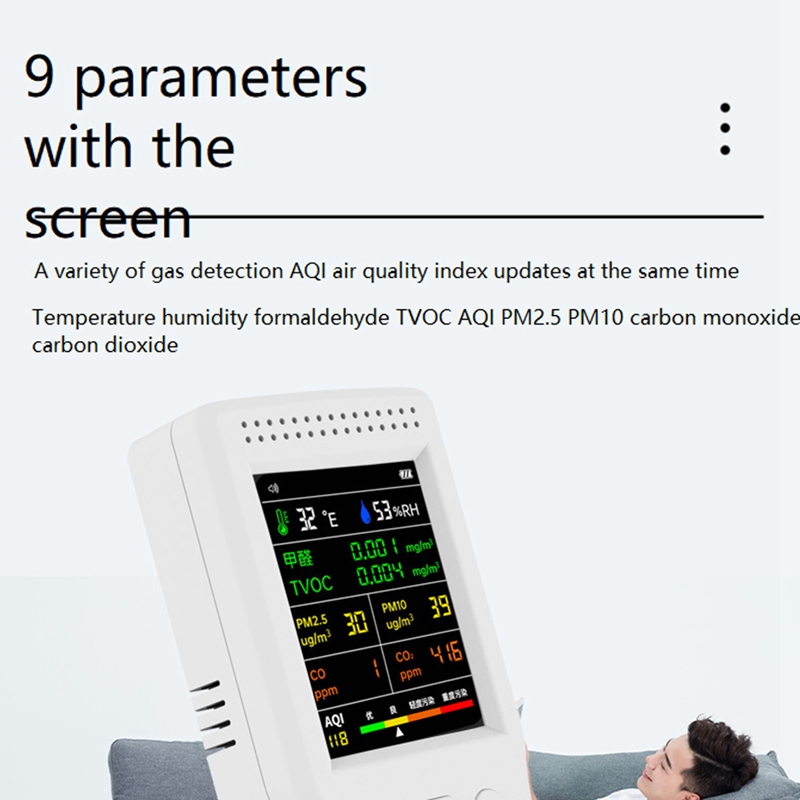 ● เครื่องตรวจวัดคุณภาพอากาศแบบ - Air Quality Monitor Co2 Pm2.5 Tvoc บทวิจารณ์และราคา