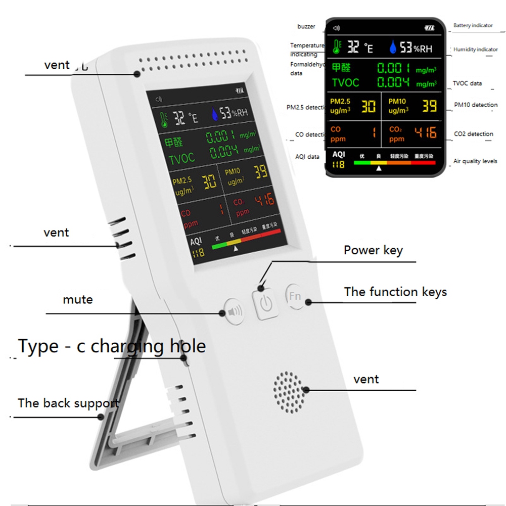 A57M-9 In 1 Air คุณภาพเครื่องต - Air Quality Monitor Co2 Pm2.5 Tvoc บทวิจารณ์และราคา
