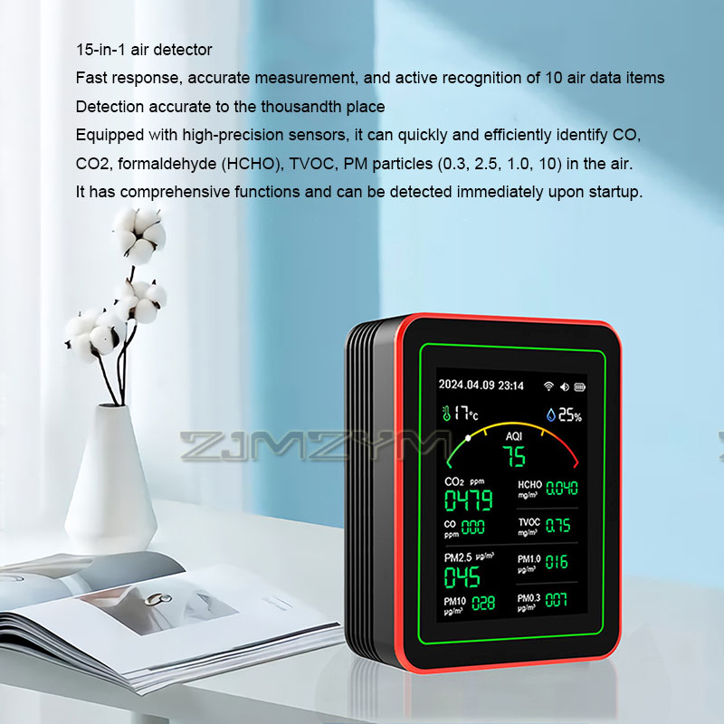 เครื่องตรวจสอบคุณภาพอากาศ 15In - Air Quality Monitor Co2 Pm2.5 Tvoc บทวิจารณ์และราคา