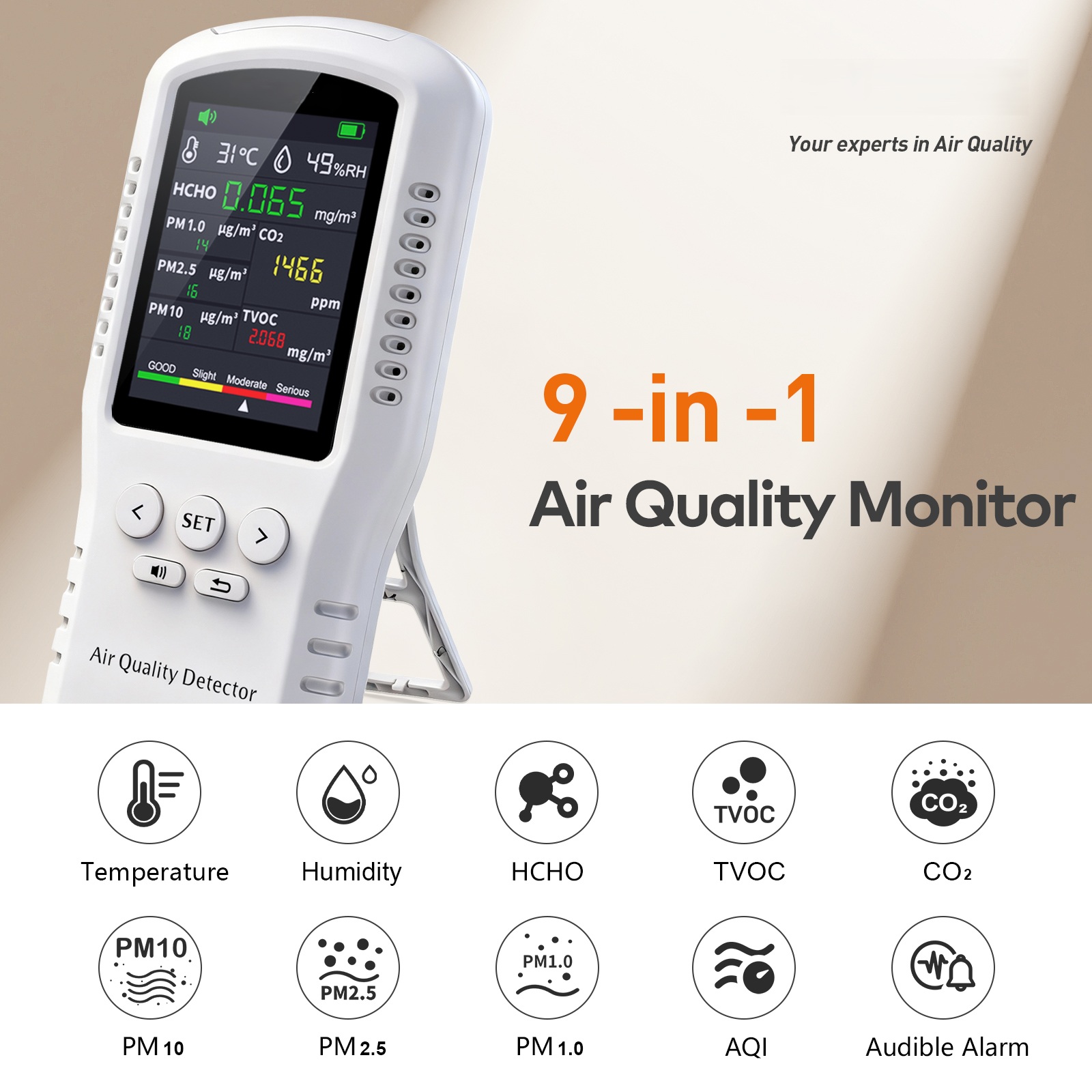 เครื่องตรวจวัดคุณภาพอากาศ 6-in - Air Quality Monitor Co2 Pm2.5 Tvoc บทวิจารณ์และราคา