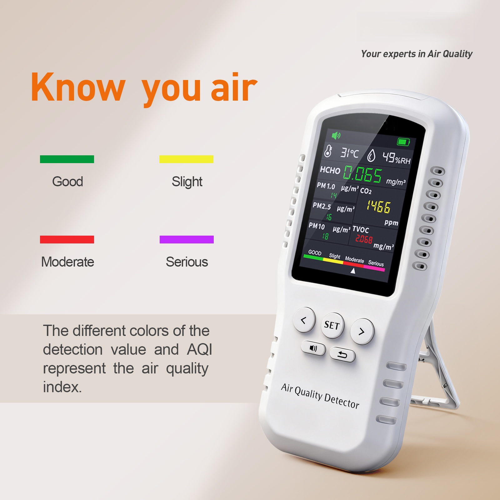 เครื่องตรวจวัดคุณภาพอากาศ 6-in - Air Quality Monitor Co2 Pm2.5 Tvoc บทวิจารณ์และราคา