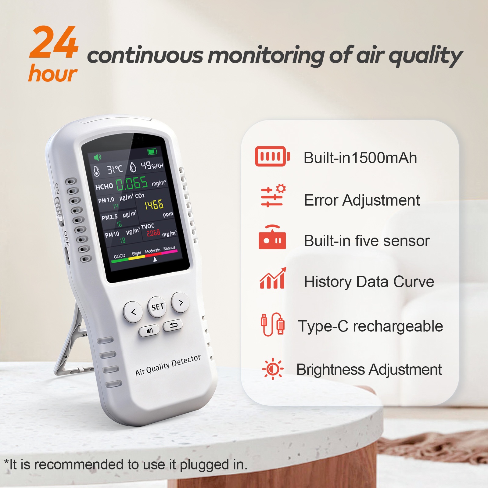 เครื่องตรวจวัดคุณภาพอากาศ 6-in - Air Quality Monitor Co2 Pm2.5 Tvoc บทวิจารณ์และราคา