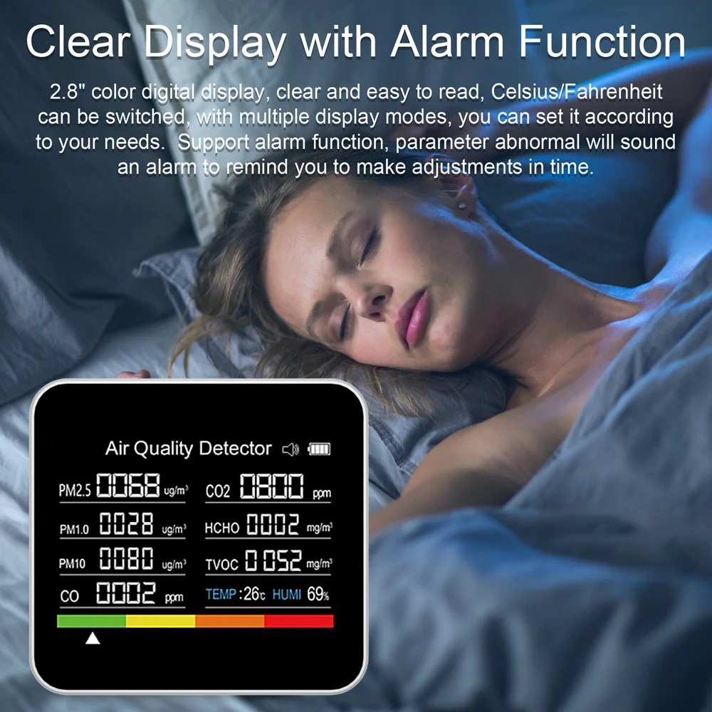 เครื่องวัดคุณภาพอากาศ 9 in 1 เ - Air Quality Monitor Co2 Pm2.5 Tvoc บทวิจารณ์และราคา